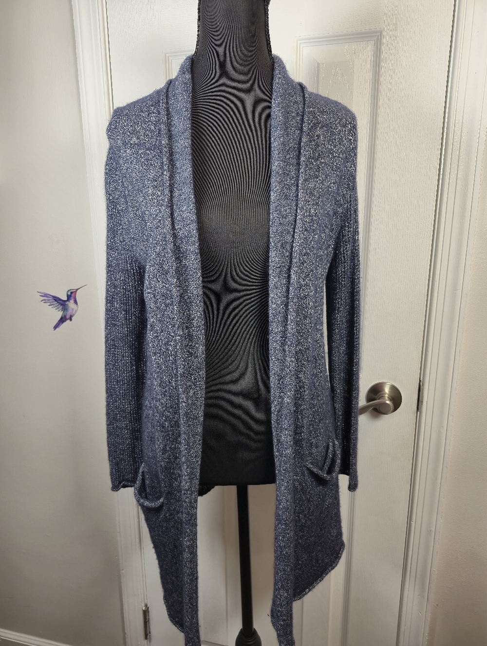Athleta Cabrillo Knit Cashmere & Linen Blend Navy Blue Open Cardigan Size S - Picture 3 of 6